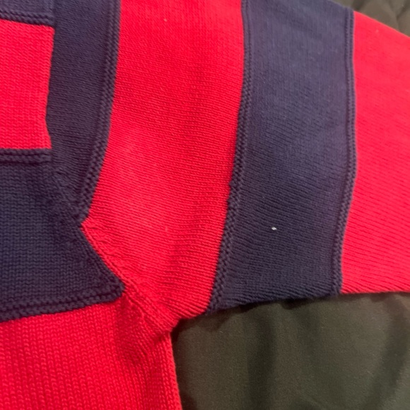 TOMMY HILFIGER Vintage Striped Cable Knit Sweater,Red/Navy Large - Picture 5 of 7